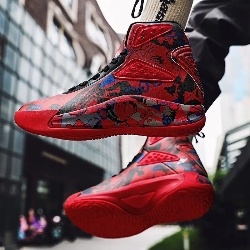 

Basketball shoes men's four seasons high help students lightweight graffiti sports shoes all-match casual trendy shoes