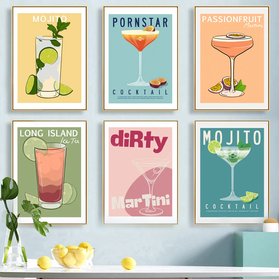 

Liquor Mojito Cocktail Ice Tea Retro Abstract Wall Art Canvas Painting Posters And Prints Wall Pictures For Living Room Decor