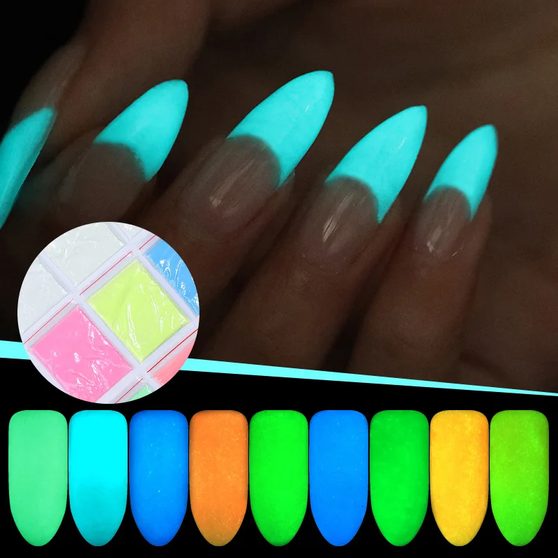 1 коробка блеск для ногтей светится в темноте акриловый порошковый