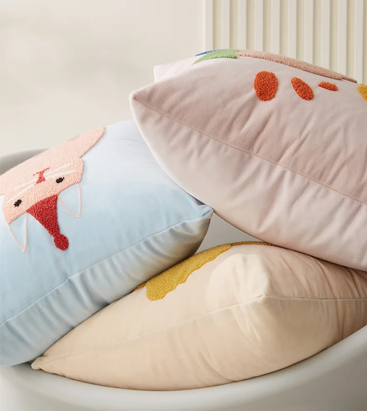 

Holland Velvet Embroidered Pillowcase Plant Cartoon Sofa Cushion Office Chair Car Waist Bedside Pillow Cover