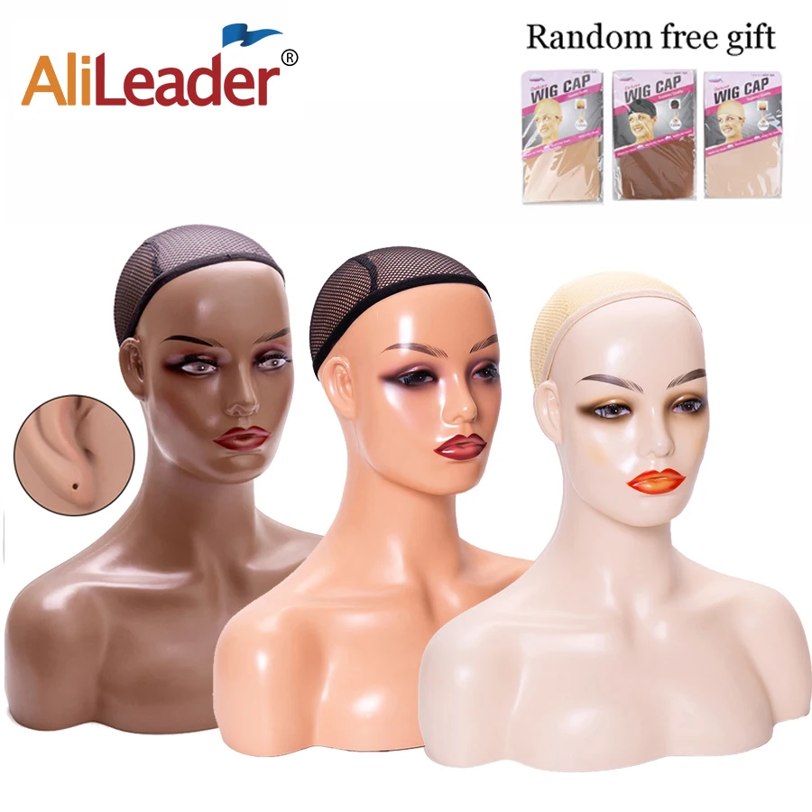 

Alileader Female Pvc Training Maninequin Head Bust Realistic Fashion Wigs Stand With Shoulders 3Colors Avaliable Display Head