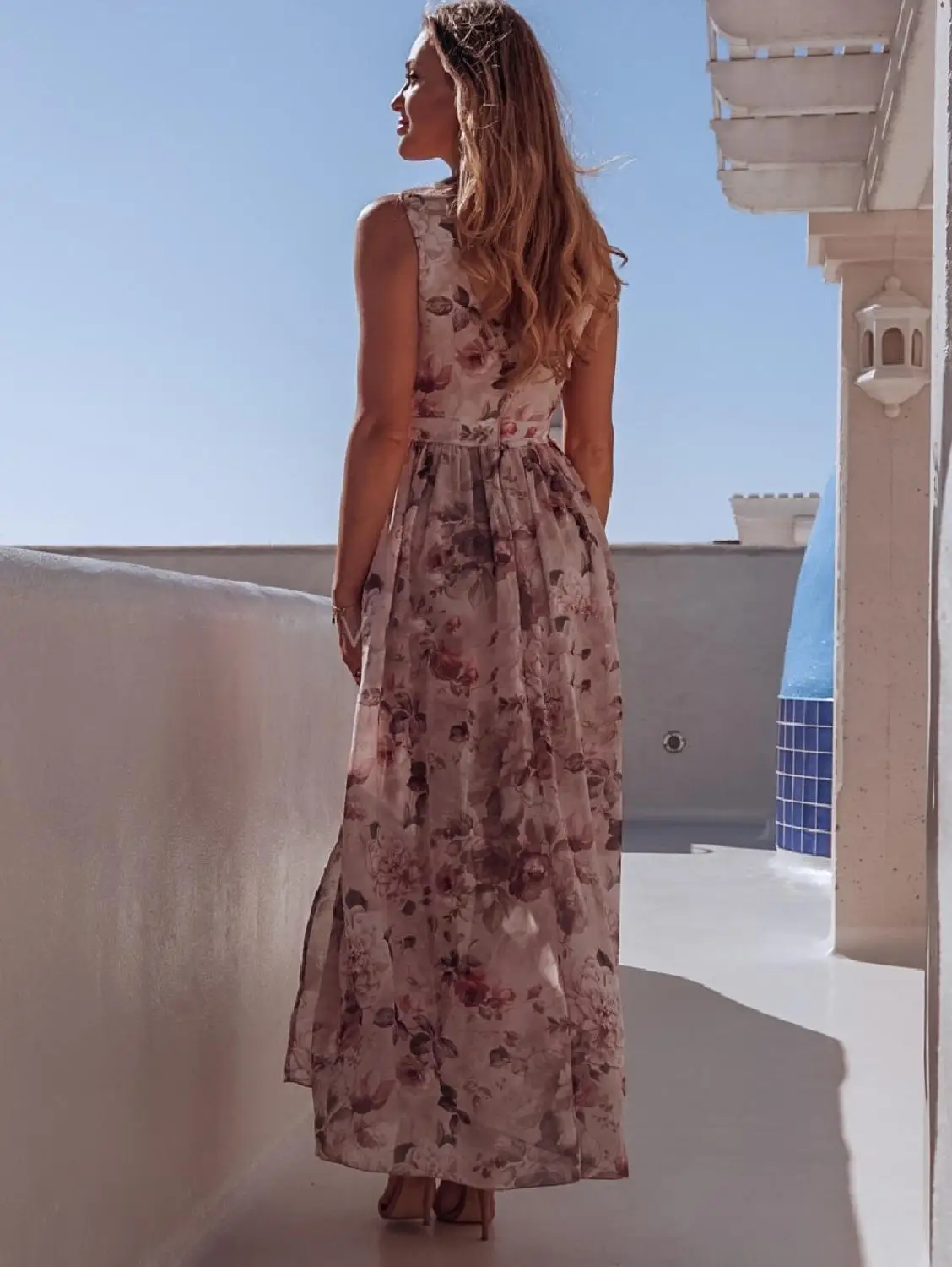 Женский сарафан с разрезом Boho Пляжное вечернее платье без рукавов цветочным