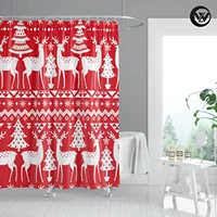 waterproof print cartoon elk christmas tree free shipping bath shower curtain washable animal red bathroom bathtub curtain