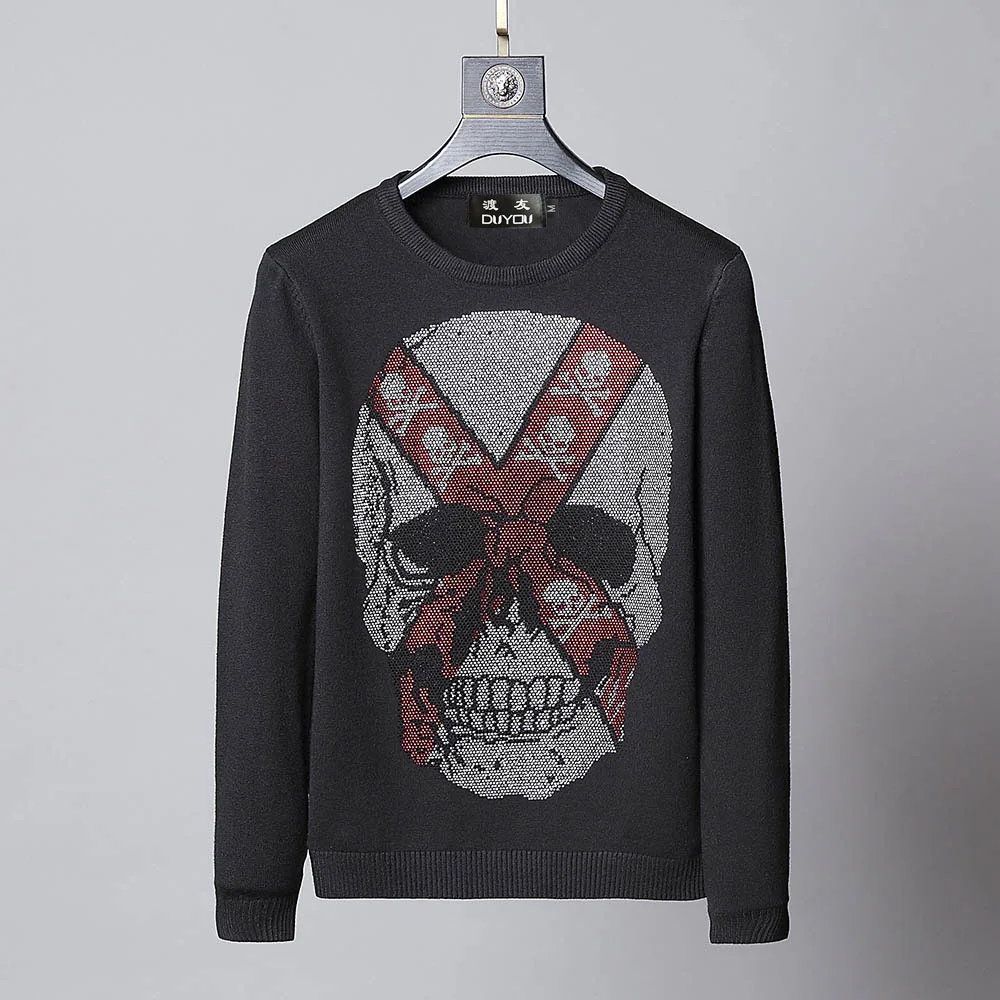 Мужской Повседневный свитер с черепом DUYOU удобный хлопковый перекрестными
