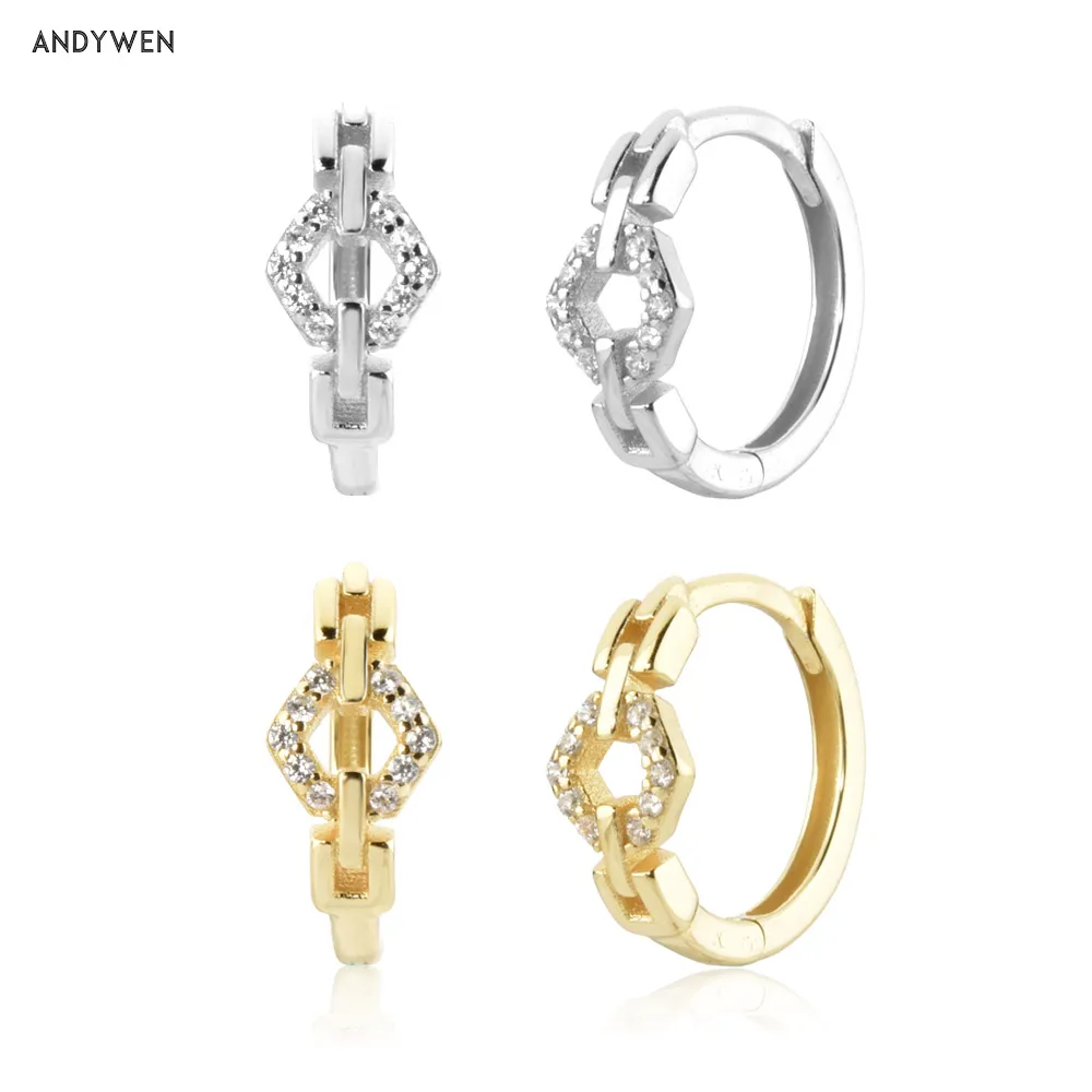 

ANDYWEN 925 Sterling Silver Gold 10mm Huggies Lock Clips Hoops Circle Earring Piercing Pendiente 2021 Women Wedding Gift