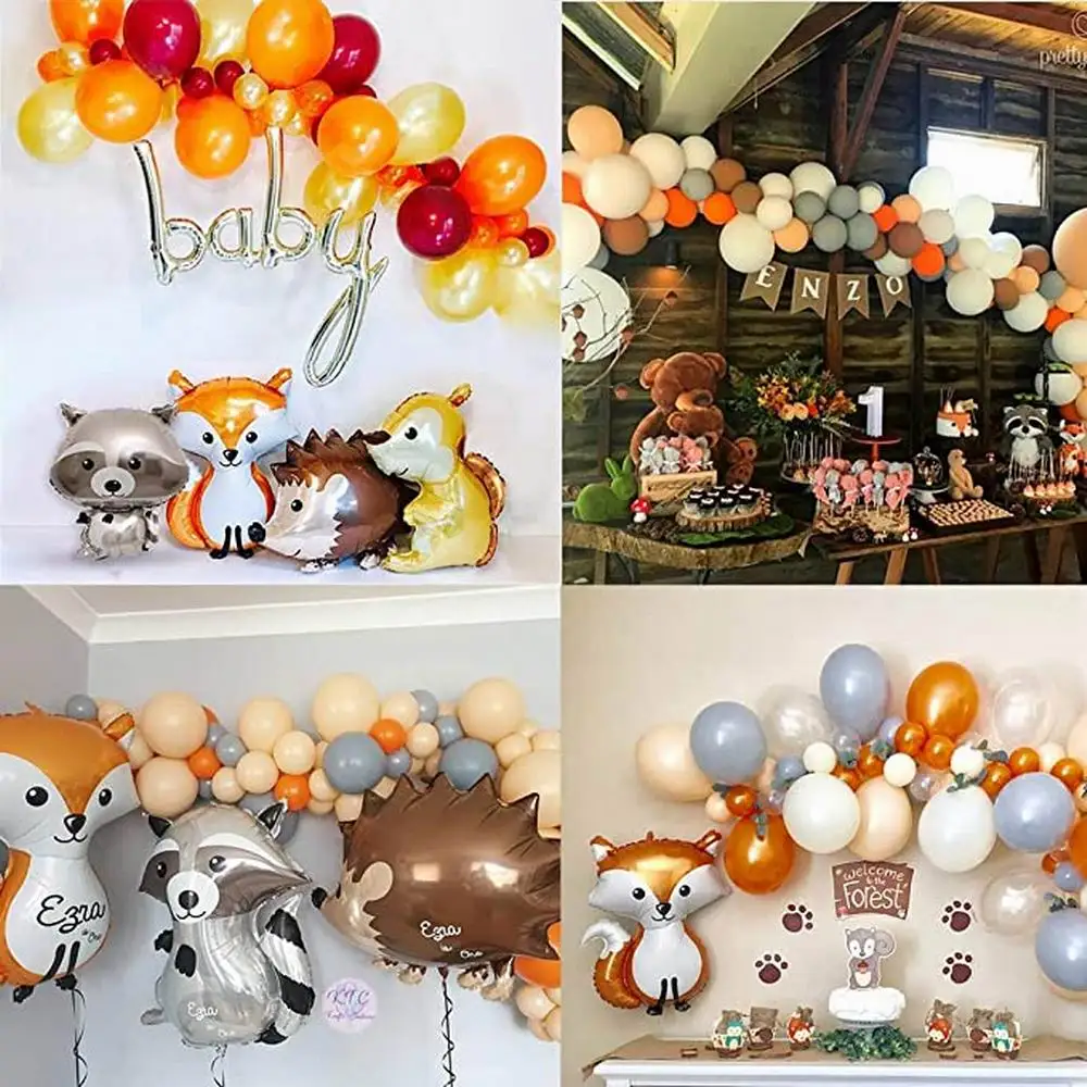 Globos de animales salvajes de la selva del bosque, guirnalda, arco, erizo, ardilla, zorro, mapache, papel de aluminio, decoraciones para fiesta de cumplea&ntilde;os de ni&ntilde;os-4
