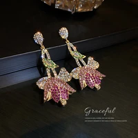 korean fashion new 925 silver needle diamond tulip flower pendant net red temperament design earrings female