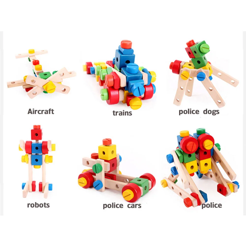 Деревянная многофункциональная разборная гайка Комбинация Игрушечная машина