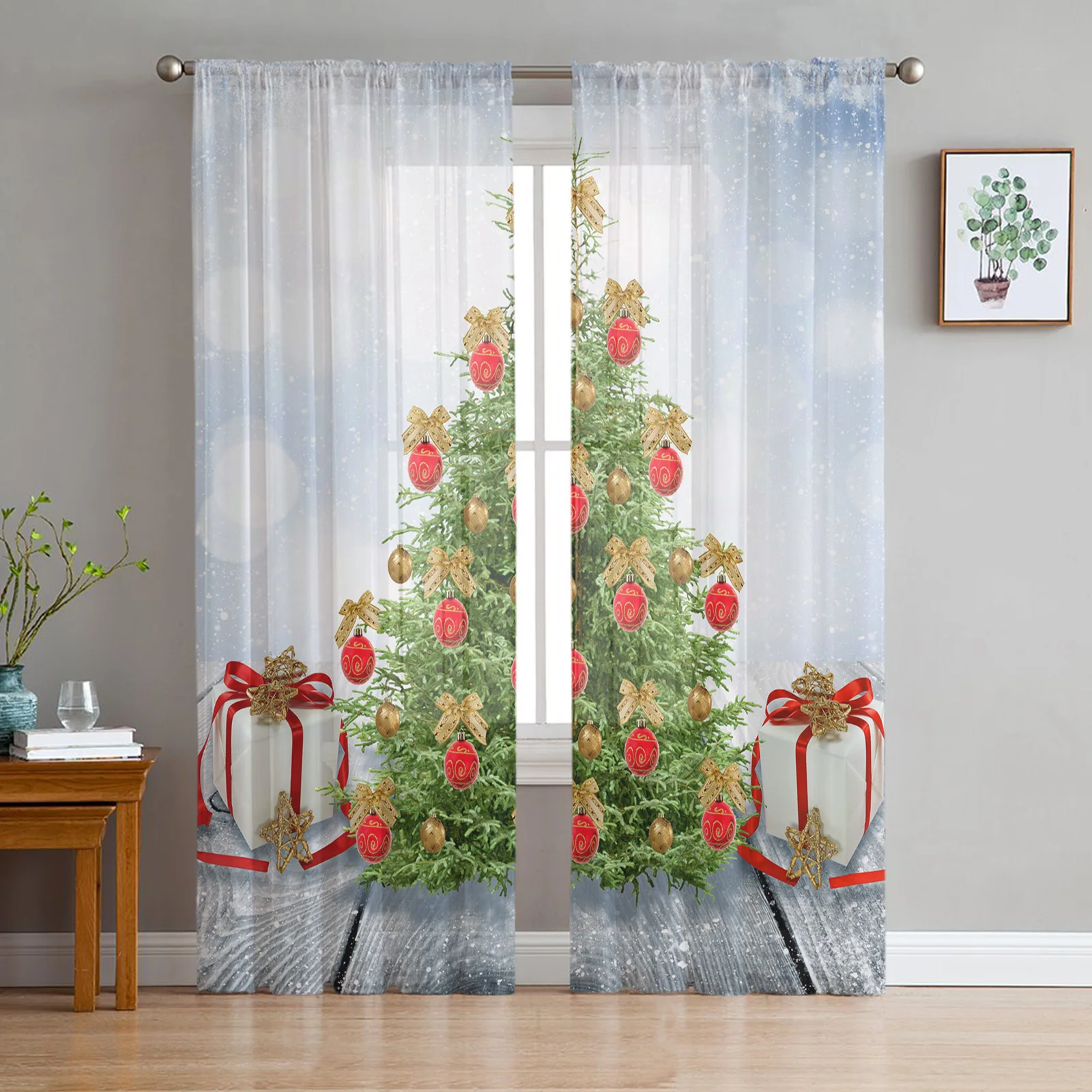 

Christmas Snowflake Winter Christmas Tree Gift Tulle Curtains for Living Room Decoration Bedroom Kitchen Sheer Window Curtains