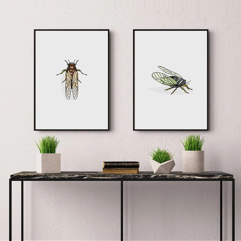 Hand Drawn Cicada Scandinavian Minimalist Wall Art Canvas Painting Nordic Posters and Prints Picture for Living Room Decor | Дом и сад