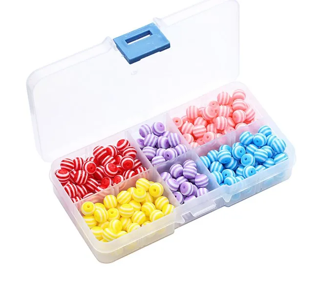 

250pcs 8mm box mix color Round Beads Striped bead Resin Loose Spacer Beads 1mm hole For DIY Necklace Bracelet Making