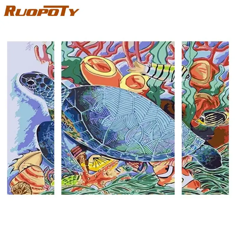 

RUOPOTY 3pc/set Sea Turtle Frame Painting By Numbers Animals Wall Art Picture Coloring By Numbers For Home Decors Artwork