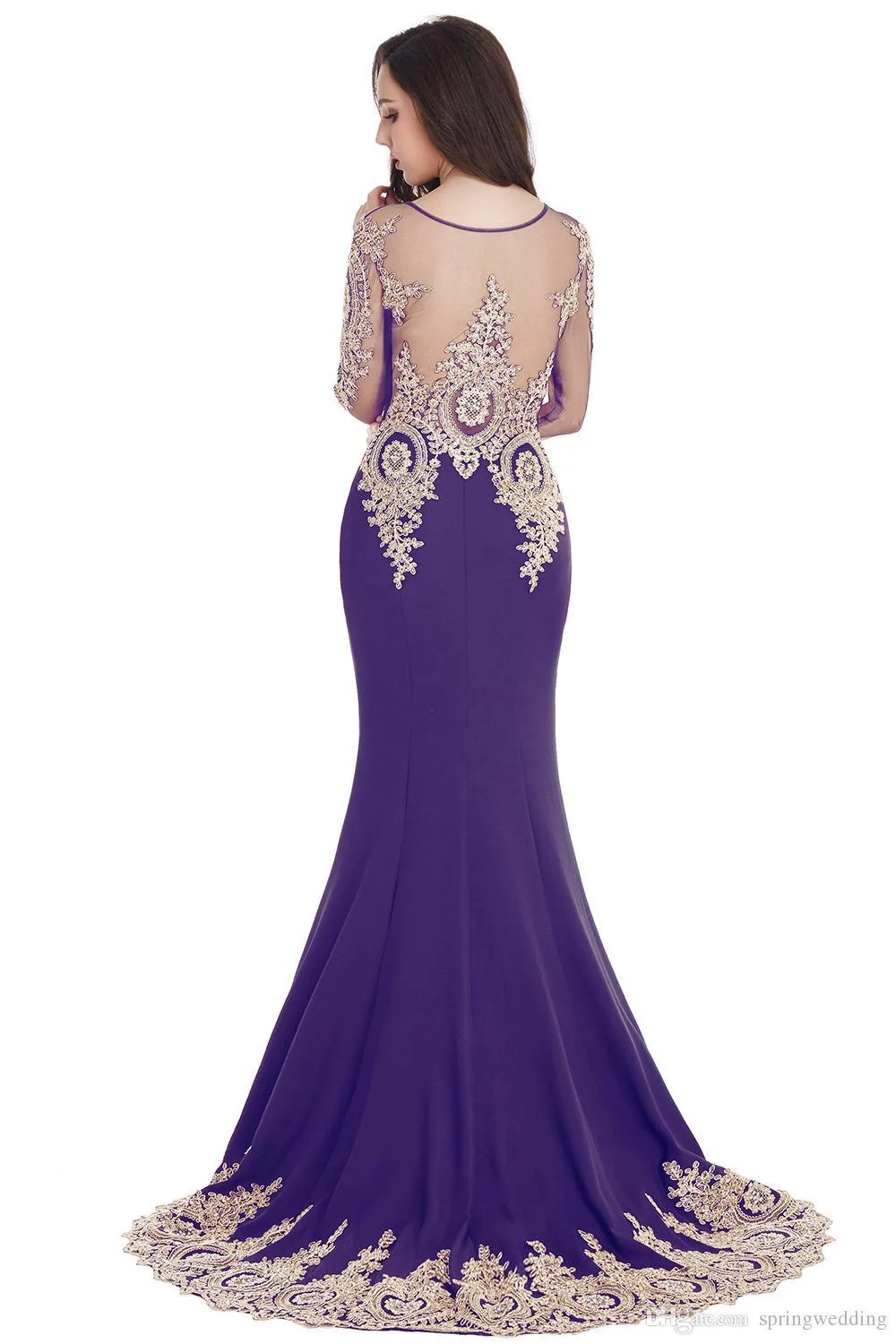 

Formal Royal Blue Prom Dress Mermaid Gold Lace Burgundy Long Sleeve Wedding Guests Evening Celebrity Gowns Robe de Soiree New