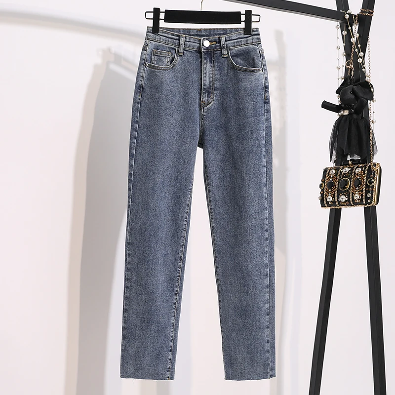 Black Jeans Women's Plus Size Spring and Autumn Elastic High-waist Trousers All-match Fashionable Loose Straight-leg Pants