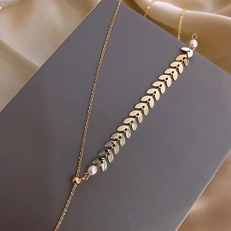 Korea Hot Sale Fashion Jewelry Sexy Metal Wheat Ear Short Necklace Adjustable Elegant Pearl Prom Party for women | Украшения и