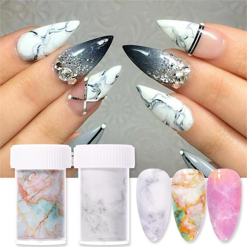 

Nail Foils Marble Flower Series Iridescent Nail Art Transfer Sticker Paper Slider Nail Water Decal Design Manicures Decorations