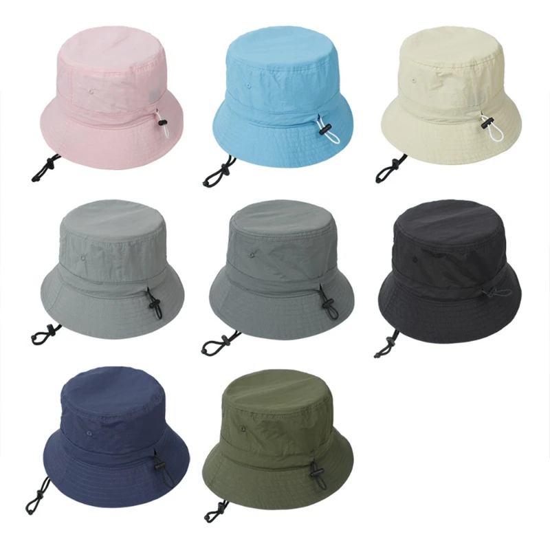 

Unisex Summer Outdoor Sun Visor Bucket Hat Wide Brim Solid Color Adjustable Packable Fisherman Cap with Chin Strap