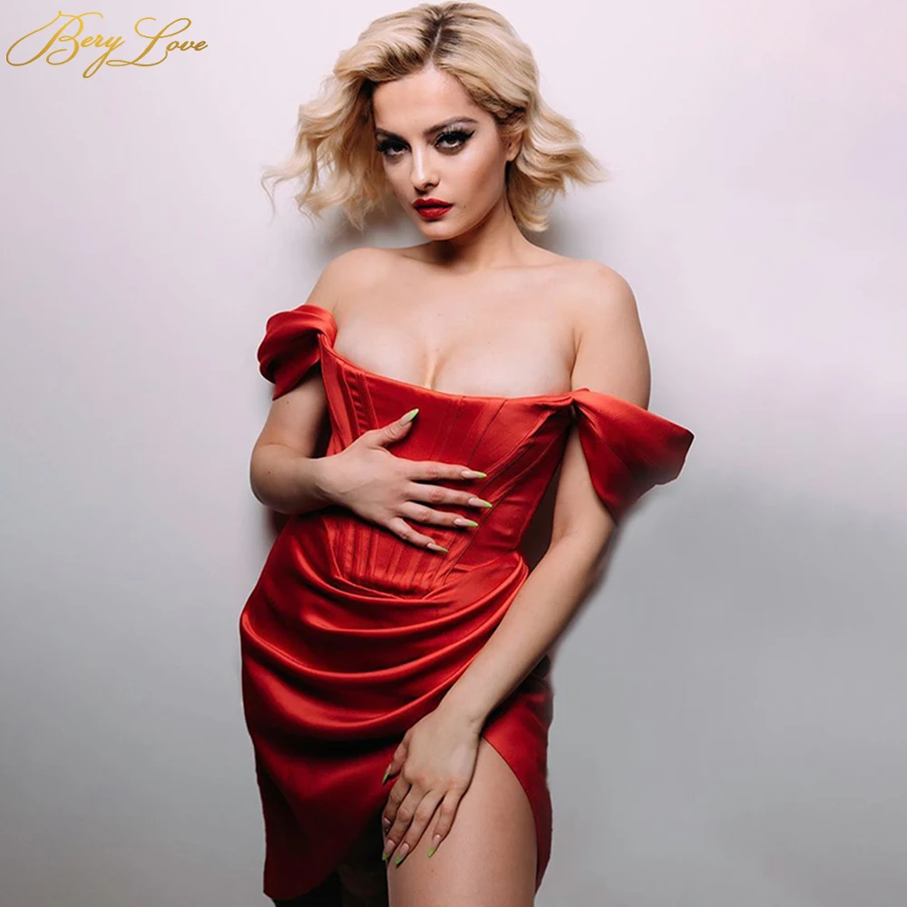 Красное платье для выпускного вечера с рукавами крылышками вечернее атласное