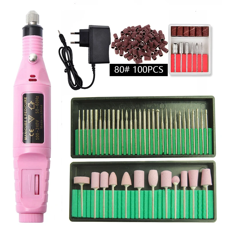 pink set 6 Профессиональный маникюрный аппарат, электрические сверла для ногтей, набор мельниц, резак для дизайна ногтей, Шлифовальная Пилка Для удаления геля, Керамический Резак - Цвет: pink set 6