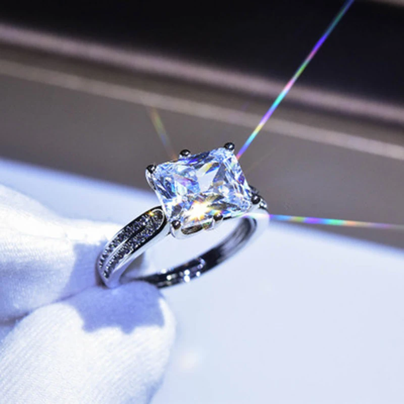 

2021 Women's Classic Design Big Square Moissanite imitation Rings Luxury Hot Sales Wedding Jewelry proposal ring