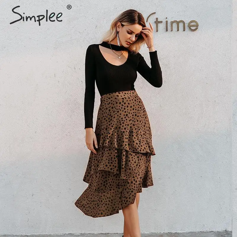 Юбка-миди женская с леопардовым принтом и оборками на весну/лето | Женская одежда