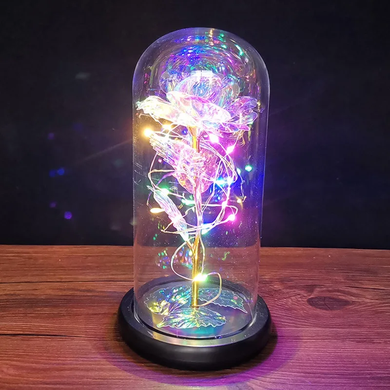 

Colorful artificial flower rose led string lights glass dome Unique Valentine's Day gift Unique gift for anniversary and birthda