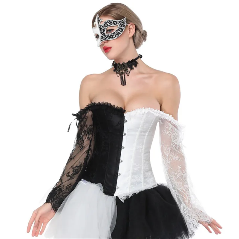 

Sexy Lingerie Women Corset Bustier Top Overbust Sexy Nightclub Clothing Steampunk Gothic Lace Long Sleeves Corsets Costume