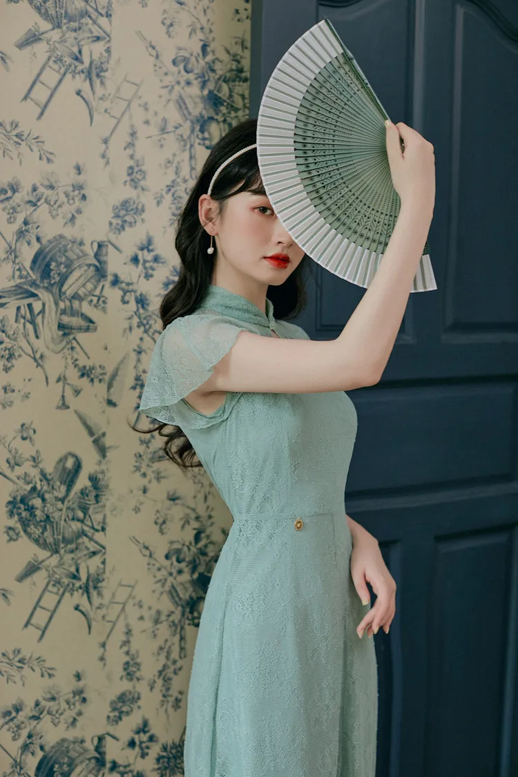 Улучшенное кружевное платье Чонсам в стиле ретро | Тематическая одежда и