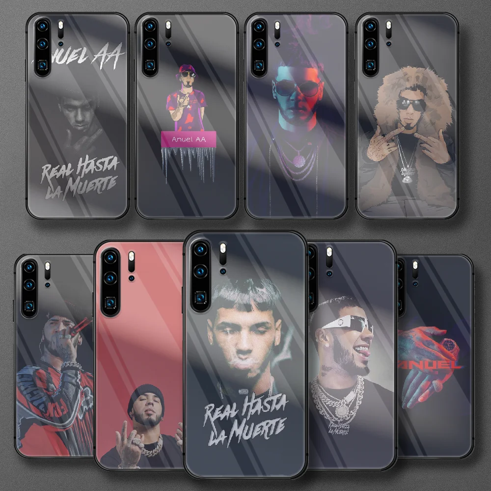 

Fashion Anuel AA Rapper Tempered Glass Phone Case For Huawei Honor P 7 8 9 10 20 30 40 50 A X I Pro Lite Cover Coque Back Luxury