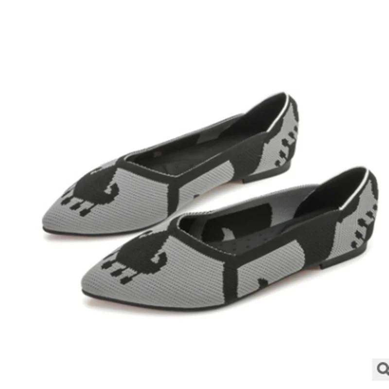 Женские вязаные Туфли без каблуков с острым носком в стиле ретро Милая обувь