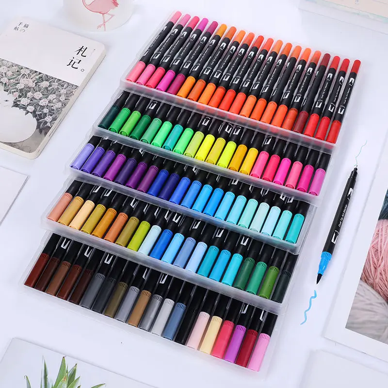 100 цветов рисование акварелью ручка художественный маркер двойной наконечник