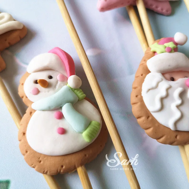 Розовая перчатка медведь Санта Клаус рождественские топперы для торта снеговик