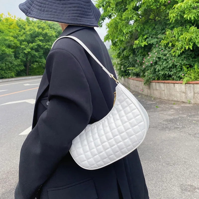 

2021 Spring and Autumn New Brand DesignerShoulder Bag For Women Soft Pu Leather Female New Fashion Plaid Half Moon Handbag Purse