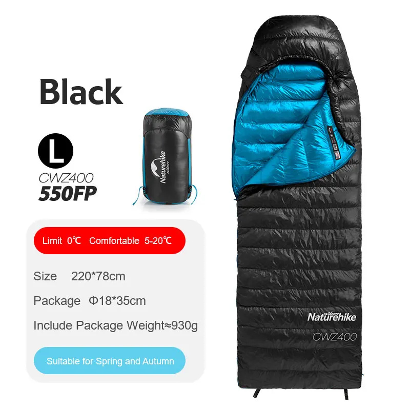 Naturehike CW400 конверт Тип белый гусиный пух спальный мешок зима теплый s NH18C400-D - Цвет: CWZ400-B-L