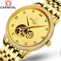 carnival men luxury mechanical watches gold wristwatch stainless steel waterproof watch for man automatic relogio masculino 508g