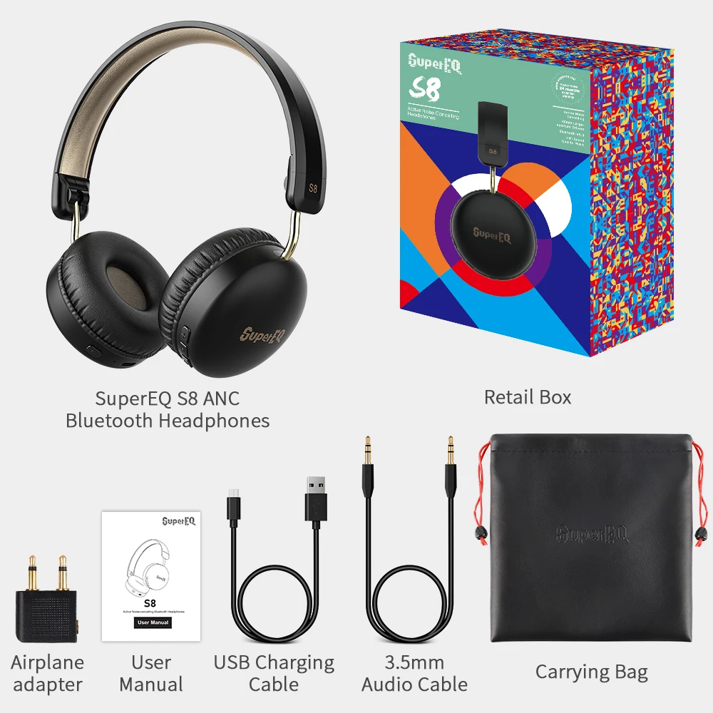 SuperEQ S8 ANC беспроводные наушники V5.0 Bluetooth с шумоподавлением гарнитура бас звук HiFi