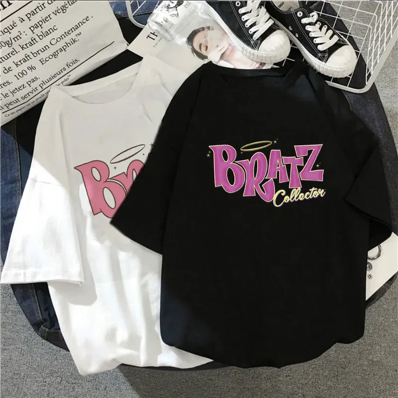 

New Summer Bratz Letter T Shirt Women Casual White Tops Fashion T-shirt Short Sleeve Printed Graphic Tee Women Clothing Poleras