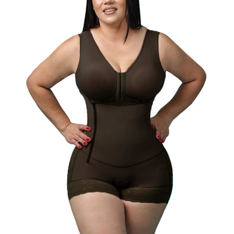 

High Compression Girdle With Sleeveless Bra Slimming Bodysuit With Zipper Waist Trainer Body Shaper Tummy
