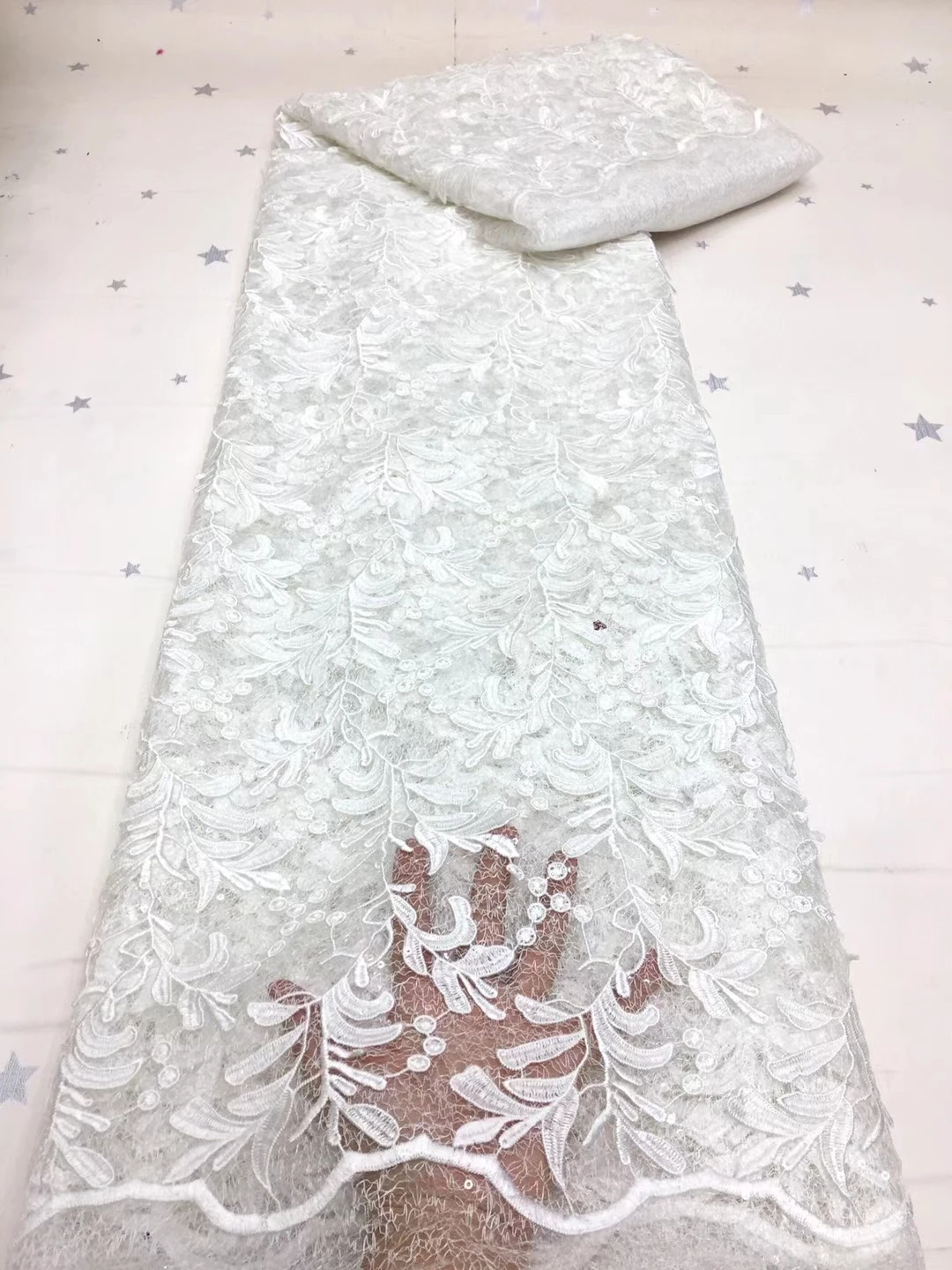 

2021 White Tulle Sequin Lace African Lace Fabric Purple High Quality French Lace Fabric Nigerian Mesh Fabric For Wedding Dress