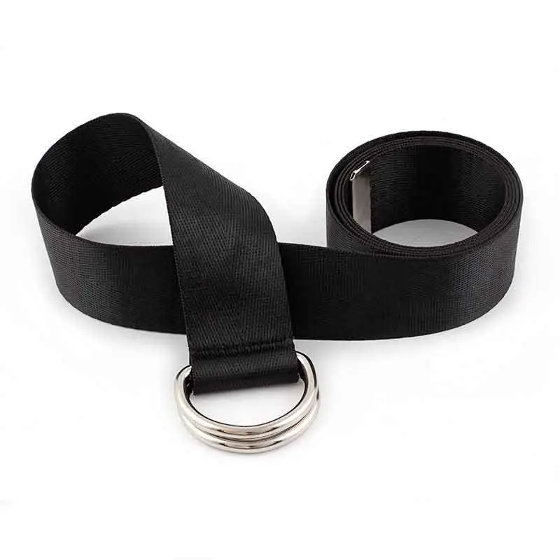 

New canvas nylon webbing women's belt fashion double ring buckle ladies canvas long belt