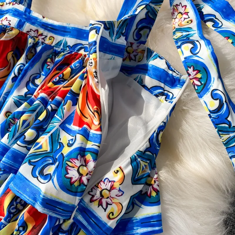 

Bohemian Suspender Summer Dress Strap Luxurious Floral Dress Strapless Ladies Dresses Geometric Vacation Summer Sundress