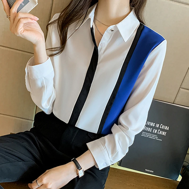 2021 Новинка весны контрастная одежда с отложным воротником верхняя модная
