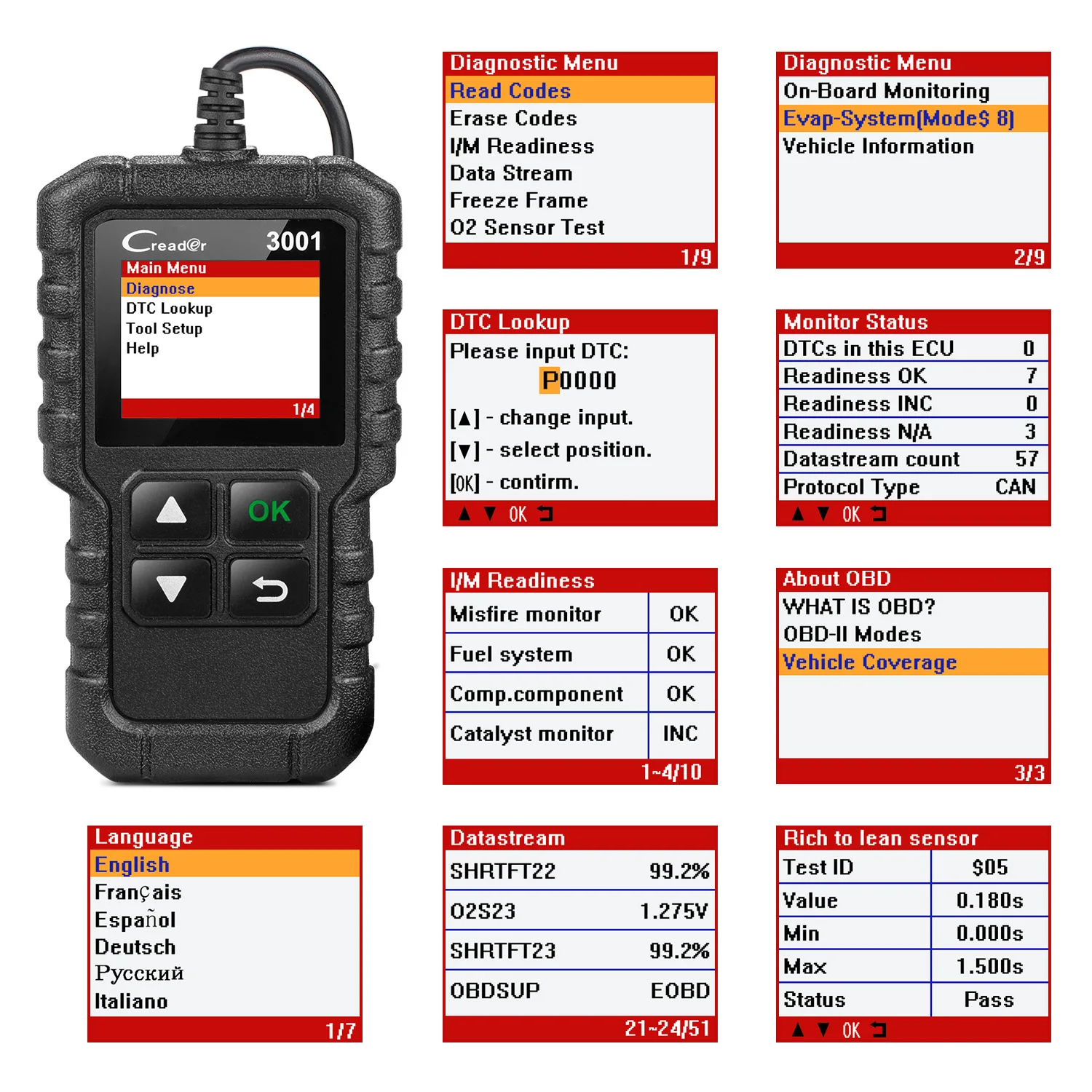 

Tools для автомобиля Computer Diagnostic Instrument Cr3001 Obd Ii Full-Featured Code Reading Card Obd2 Scanner Car Accessories