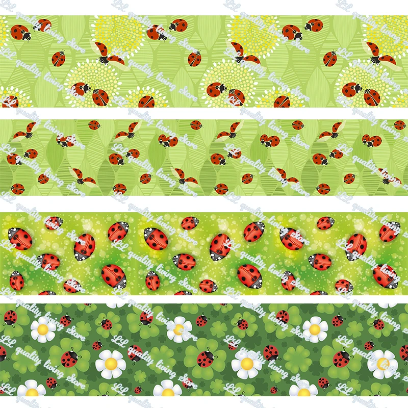 

16-75MM Cartoon Ladybug printed Grosgrain Ribbon 50 Yards/Roll Tape Clothing Bakery Hairbow Gift Wrapping Accessory Hairbow Head