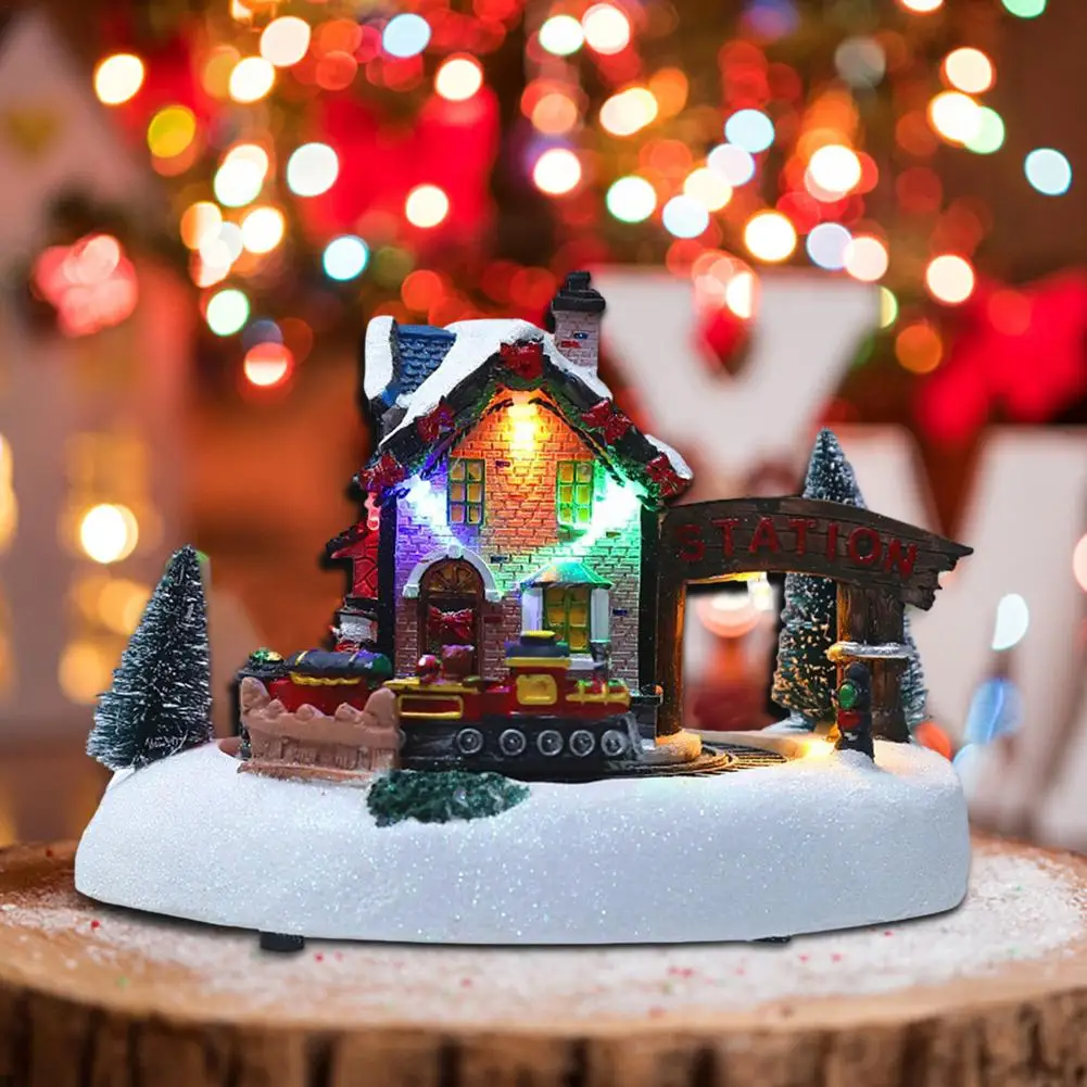 

Snow Houses With Colorful Flashing LED Light Christmas Decoration For Home New Year Kids Gift Resin Christmas Scene Village