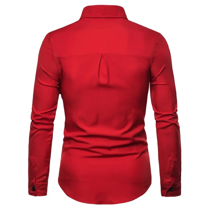 

New Design Personality Color Patchwork Male Dress Shirts Fashion Long Sleeve Lapel Mens Slim Fit Casual Shirts Big Szie S-2XL