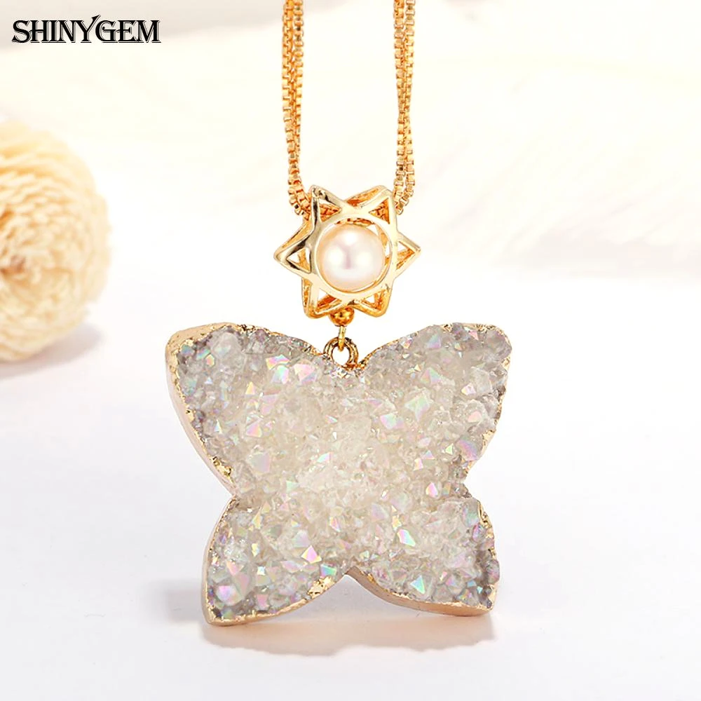 Ожерелья ShinyGem женские с натуральным белым опалом модные цепи драгоценным камнем