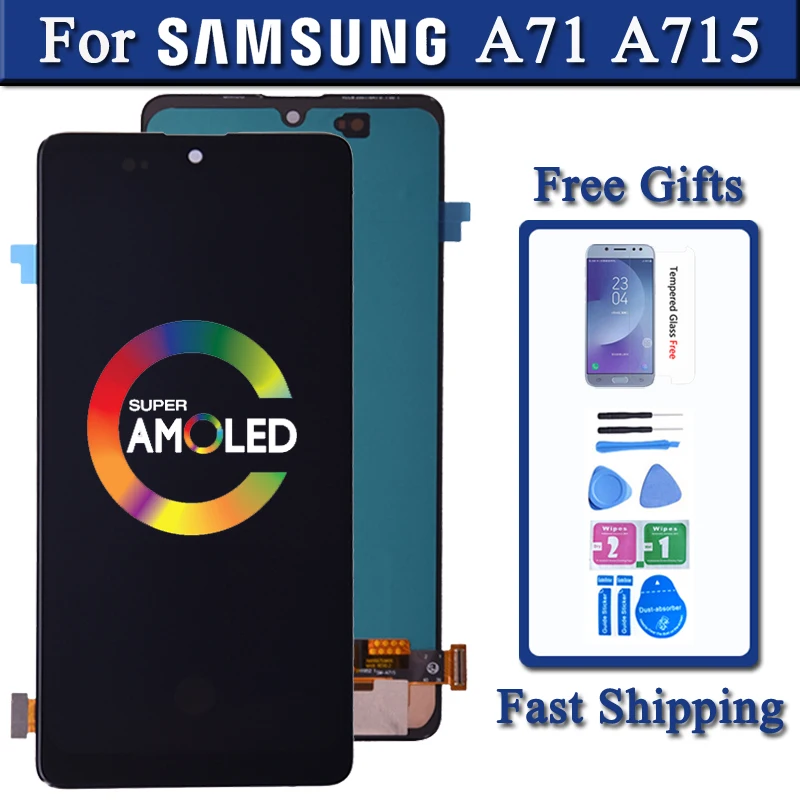 

Сенсорный ЖК-дисплей AMOLED для Samsung Galaxy A71, сенсорный дигитайзер, стекло в сборе для A715, A715F, A715FD, дисплей с рамкой и без рамки