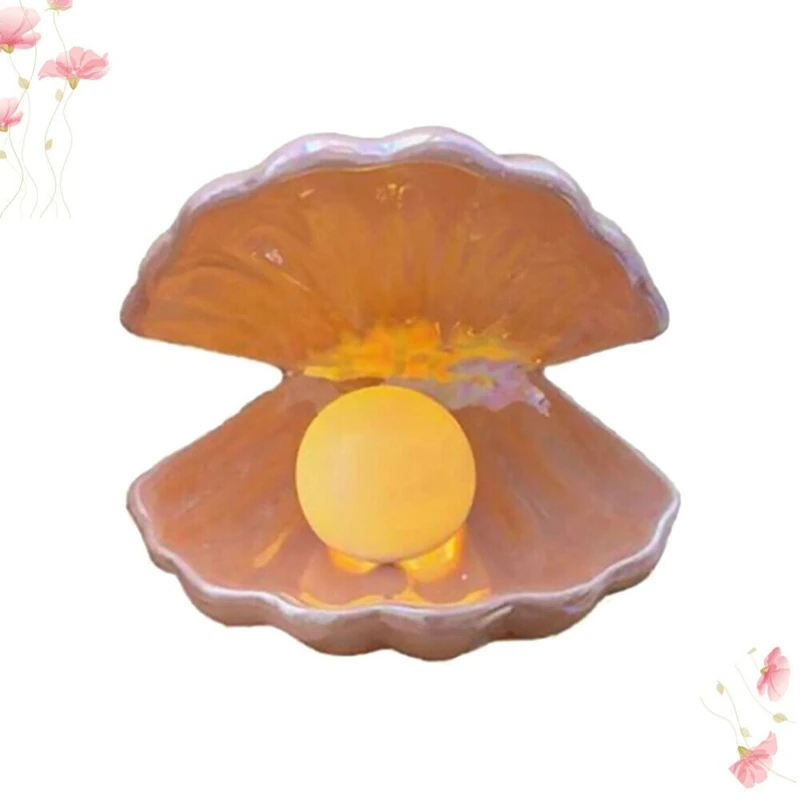 

Shell Pearl Night Light Ceramics Desktop Ornament Bedside Lamp Home Decor Lamp