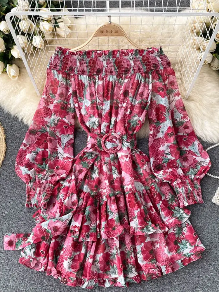 

Женское пляжное платье с вырезом лодочкой, соблазнительные платья-трапеция мини с пышными рукавами и цветочным принтом, весна-лето 2022